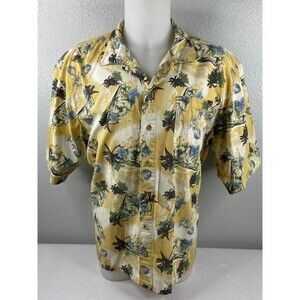 Columbia Men Large Yellow Tropical Shirt Palm Floral Casual Camp